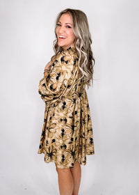 Tan and Black Floral Mini Dress