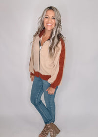 High Neck Zip Up Two Tone Jacquard Jacket
