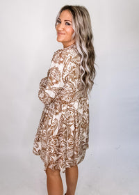Split Neck Ornate Floral Dress
