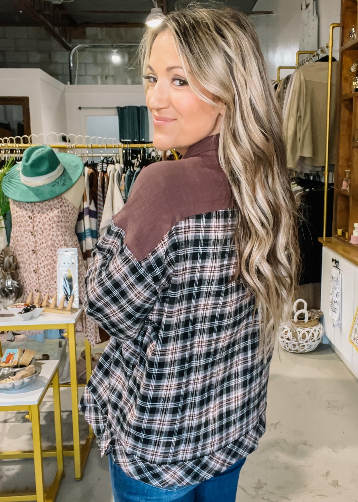 Plaid Collared Henley Top