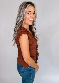 Terra Cotta Ruffle Tie Front Tank
