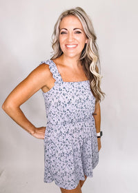 Lavender and Navy Ditsy Floral Romper