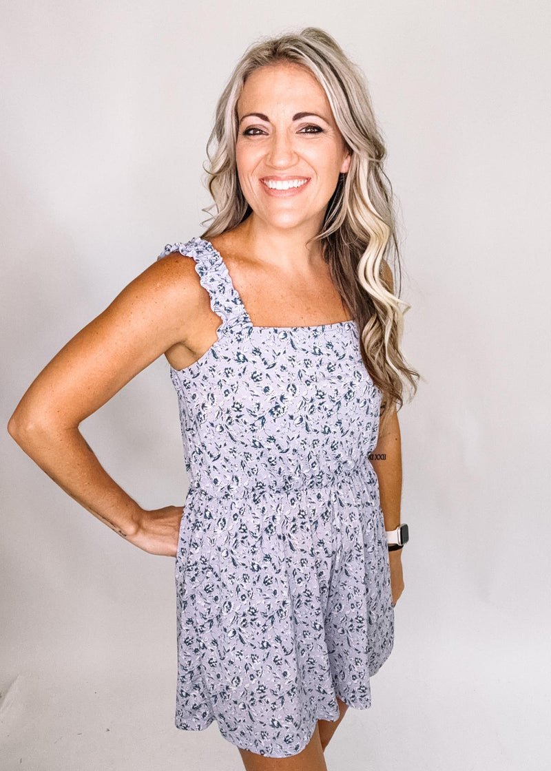 Lavender and Navy Ditsy Floral Romper