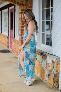 Mint Tropical Print Front Tie Dress