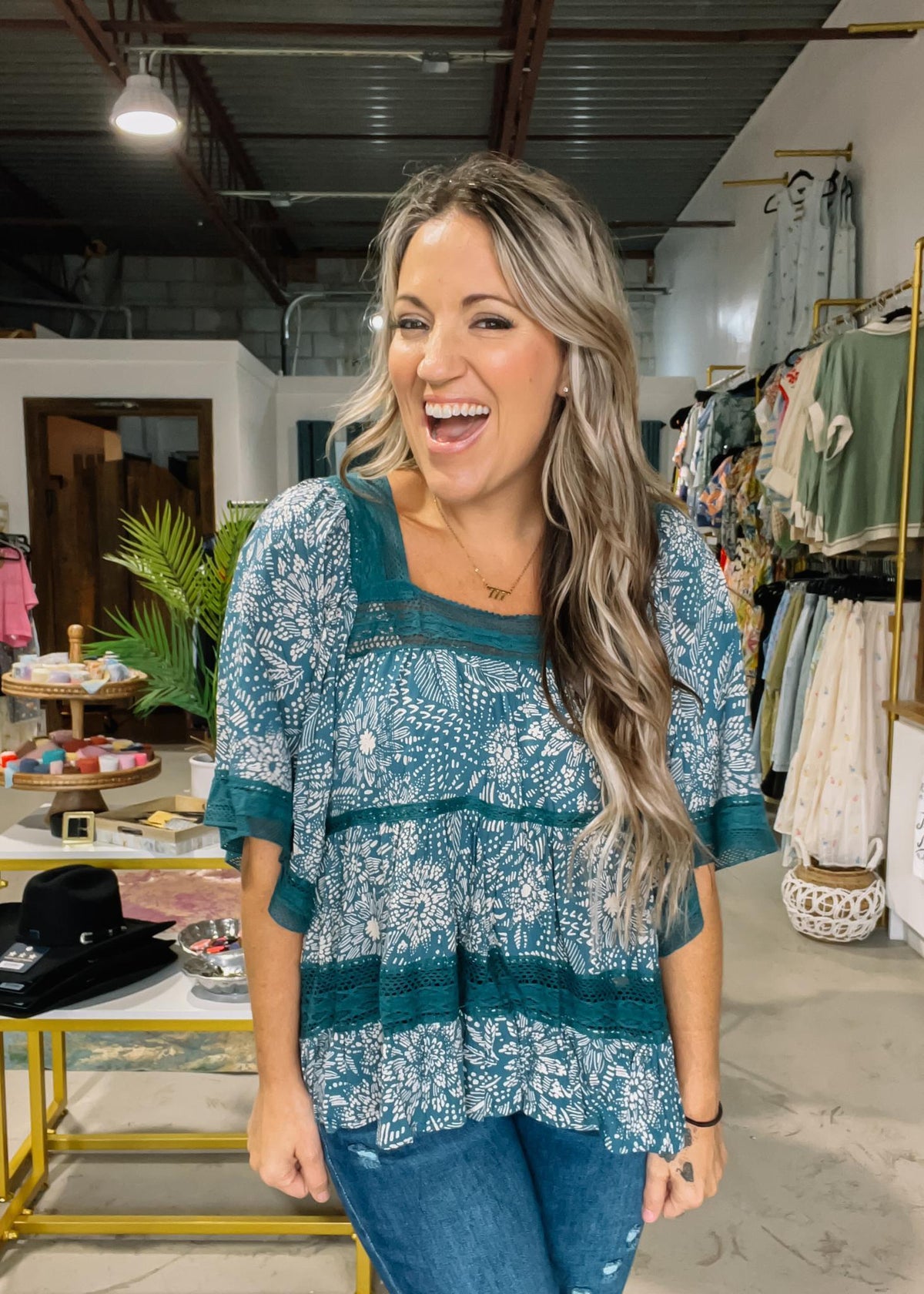 Jade Lace Trim Tunic Top