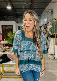 Jade Lace Trim Tunic Top