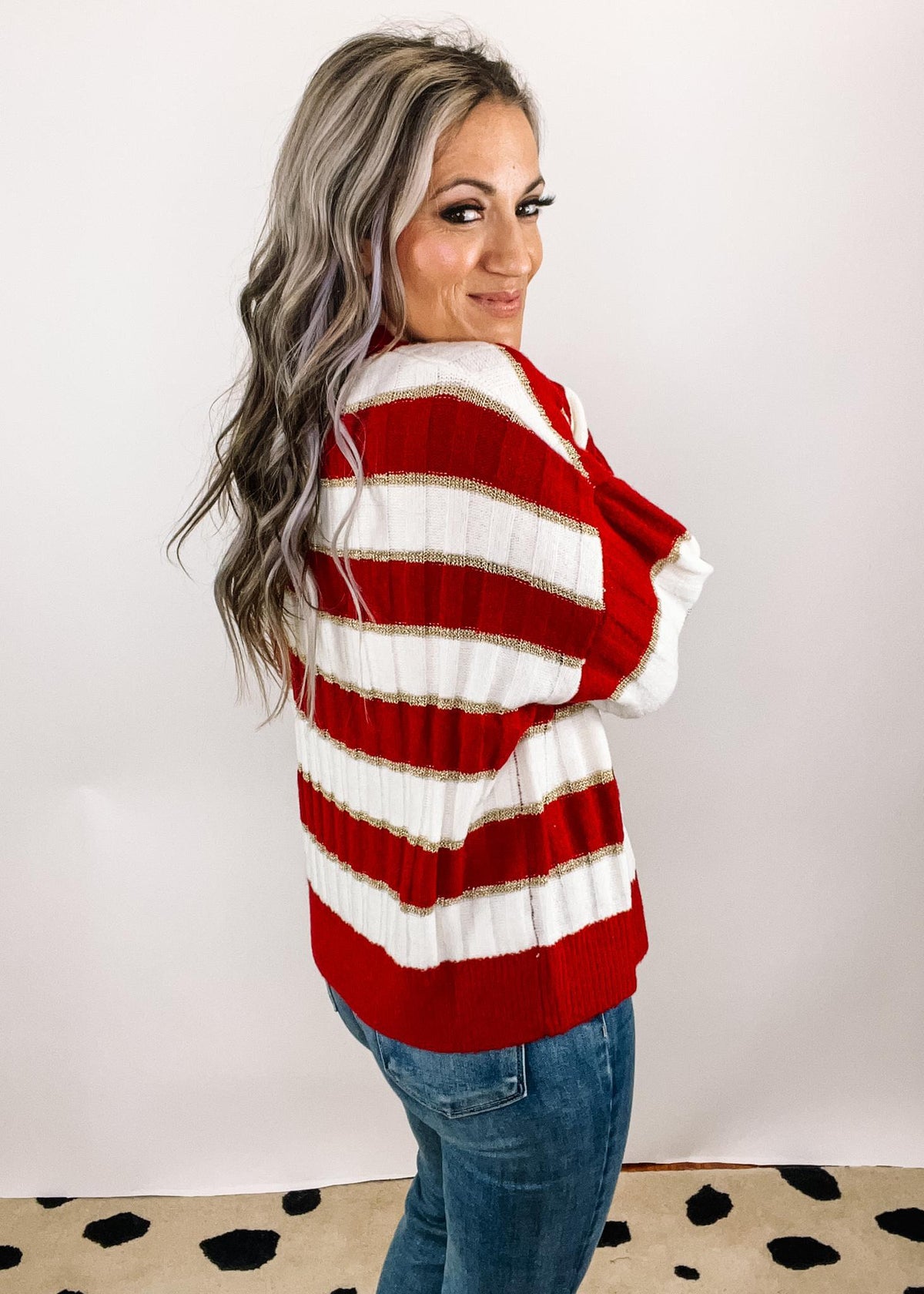 Red White Gold Stripe Holiday Knit