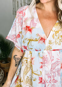 Fresh Floral Chiffon Dolman Short Sleeve Midi Dress