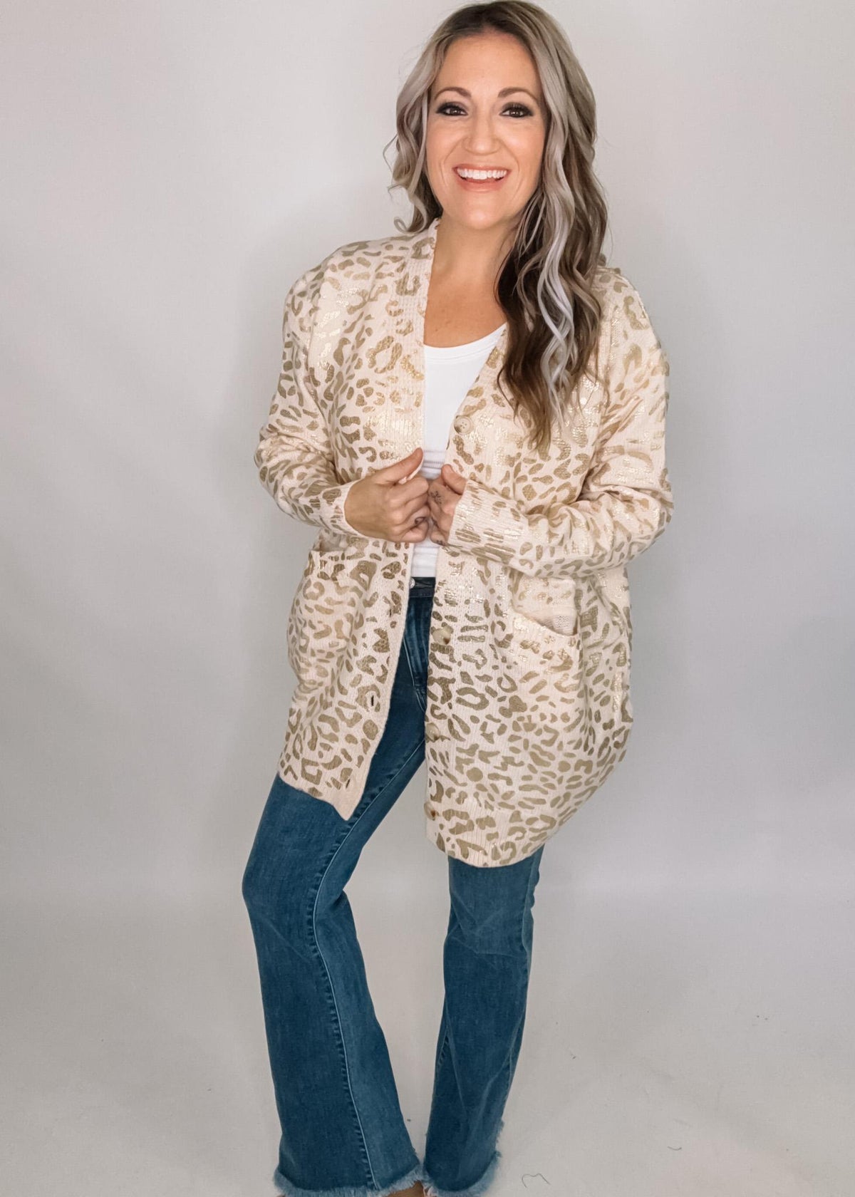 Gold Shimmer Leopard Cardigan
