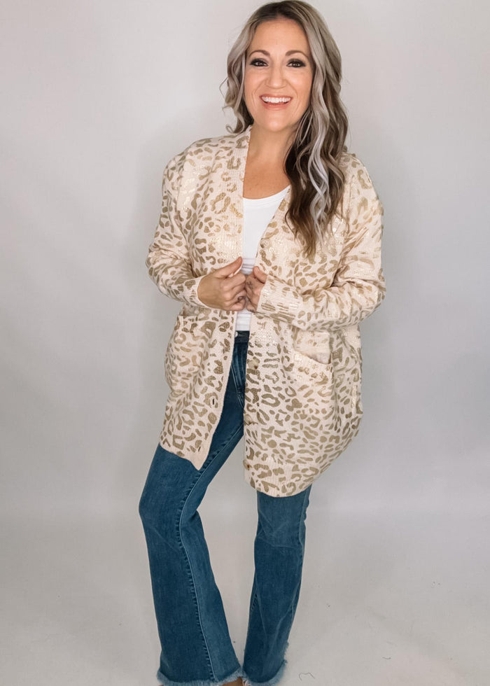 Gold Shimmer Leopard Cardigan