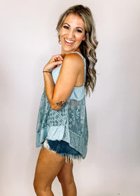 Lace Body Baby Blue Tank Top