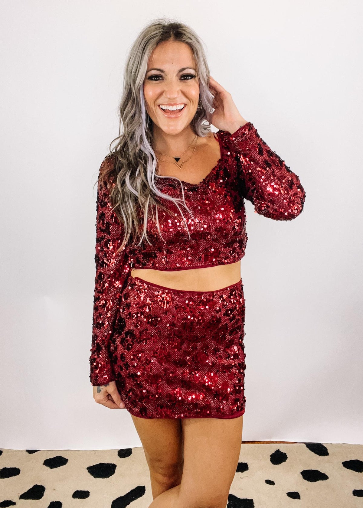 Open Back Sequin Top and Mini Skirt Set