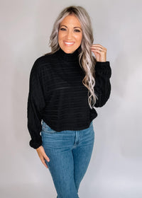 Black Textured Stripe Long Sleeve Dolman
