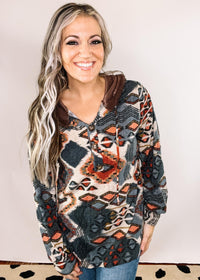 Charcoal Multi Print Aztec Top