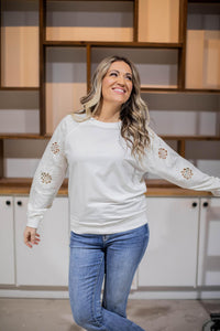 White Lace Sleeve Pullover