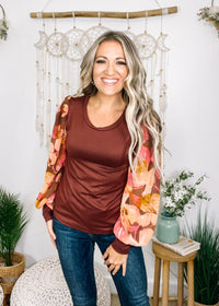 Brown Tunic with Floral Sleeves