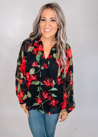 Printed Chiffon Peasant Sleeve Blouse