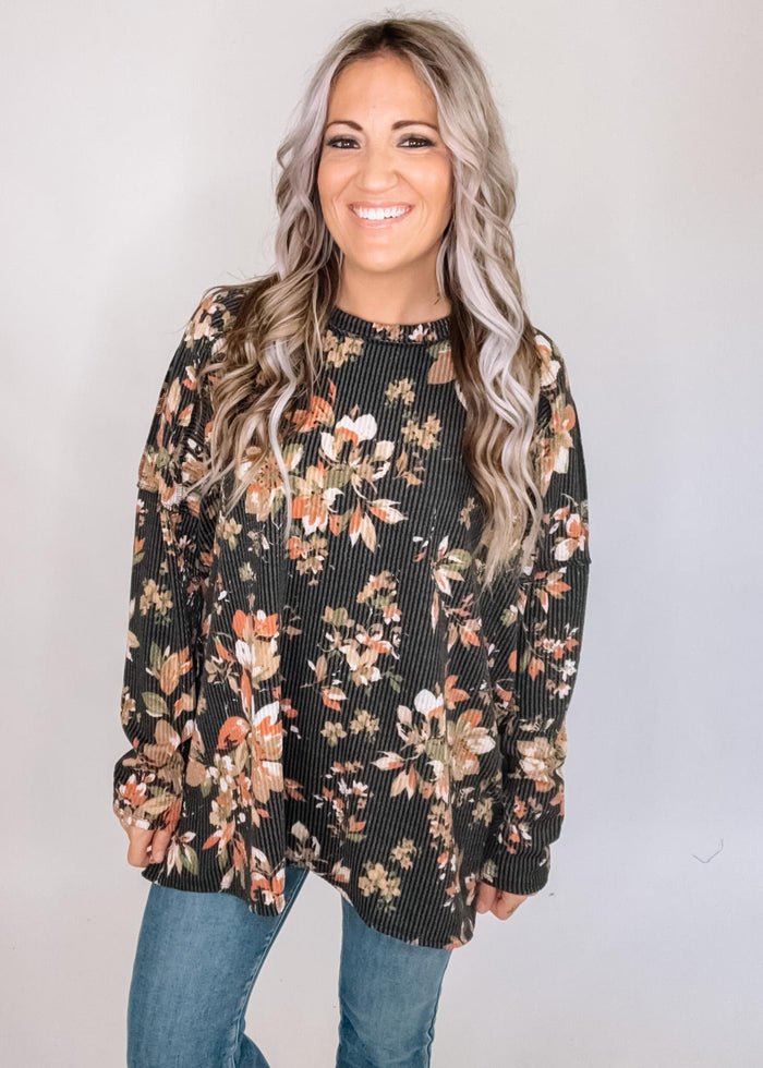 Floral Ribbed Dolman