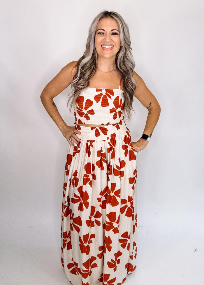 Rust and Linen Smocked Two Piece Set
