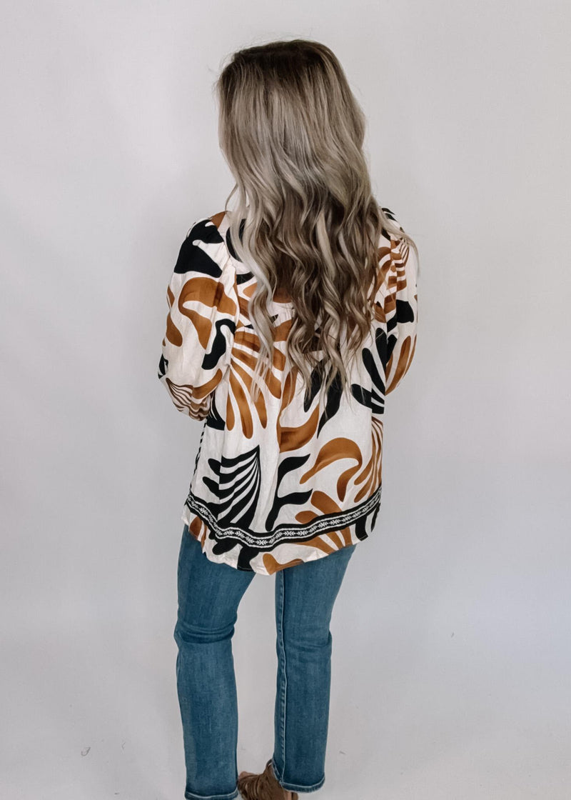 Caramel and Black Printed Babydoll Top