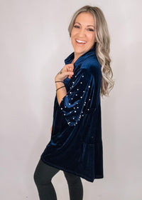 Navy Velvet Pearl Sleeve Tunic