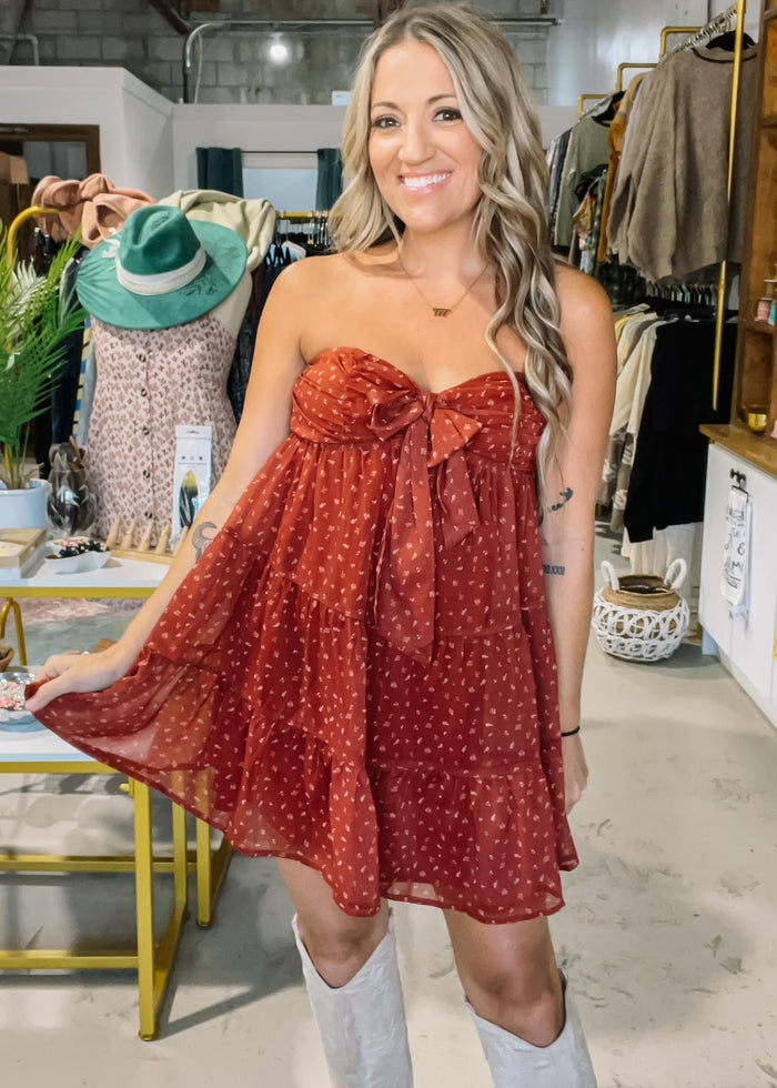 Brick Ditsy Floral Mini Dress