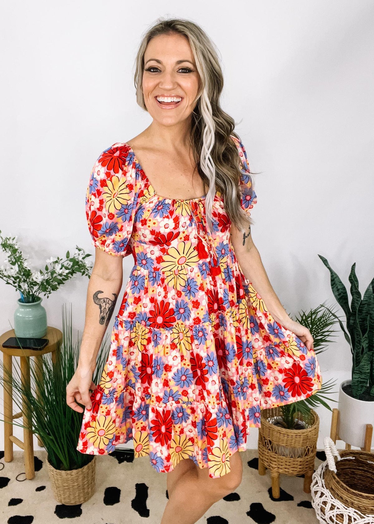 flower print short dress Pink Fun Floral Print Mini Dress