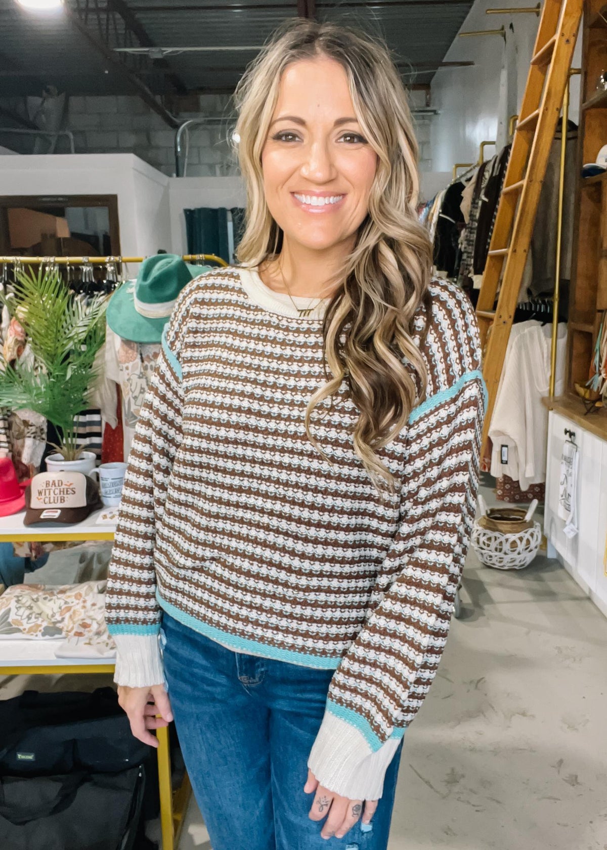 Brown Aqua Stripe Knit