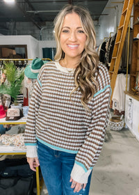 Brown Aqua Stripe Knit