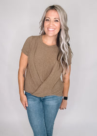 Round Neck Short Sleeve Front Twist Top