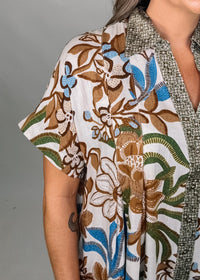 Walnut Mix Printed Top with Pleats