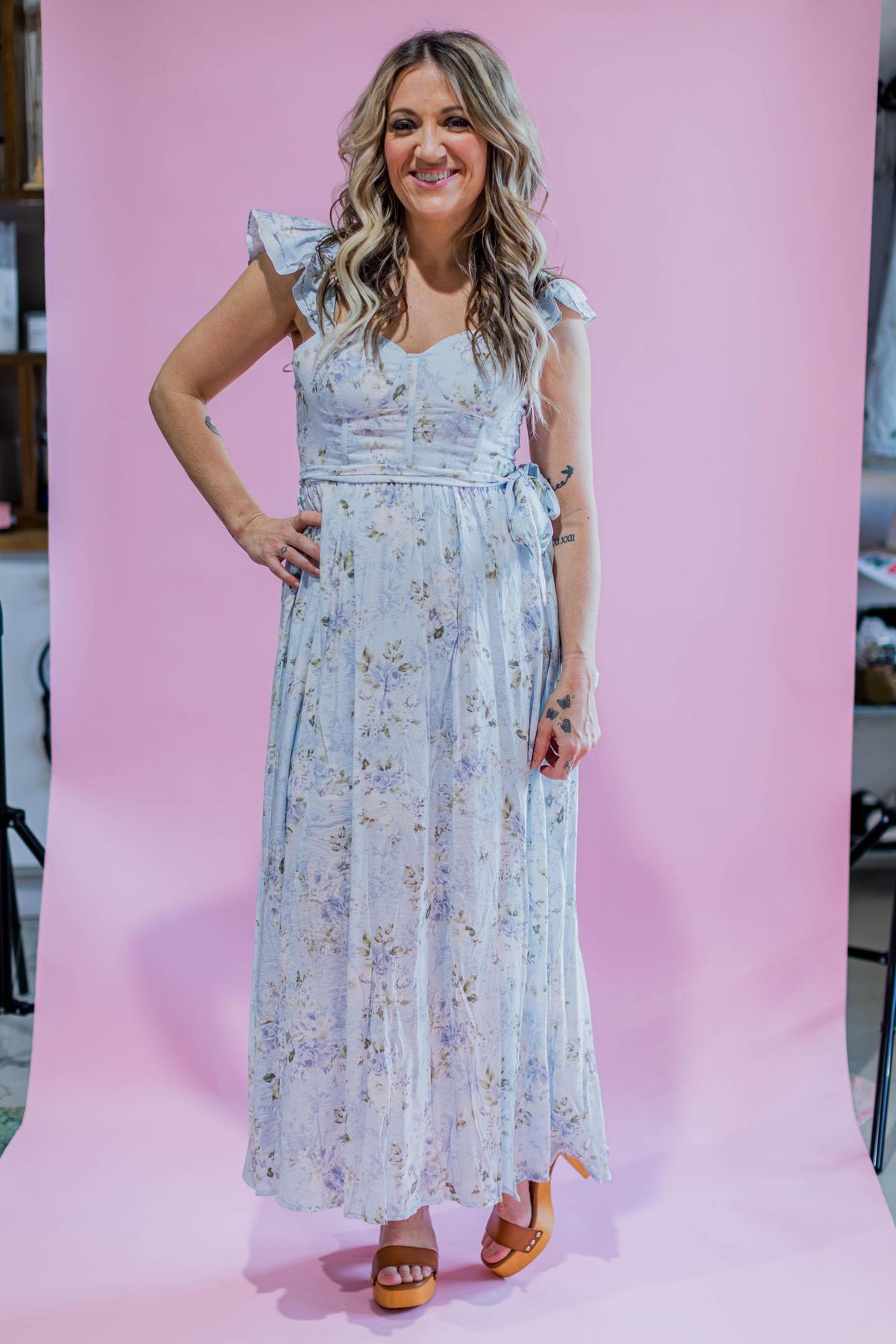 Pastel Floral Corset Style Maxi Dress