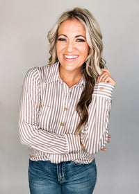 Stripe Collared Long Sleeve Button Down Shirt