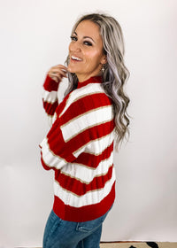 Red White Gold Stripe Holiday Knit