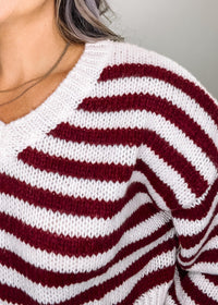 Burgundy and White Stripe Knit