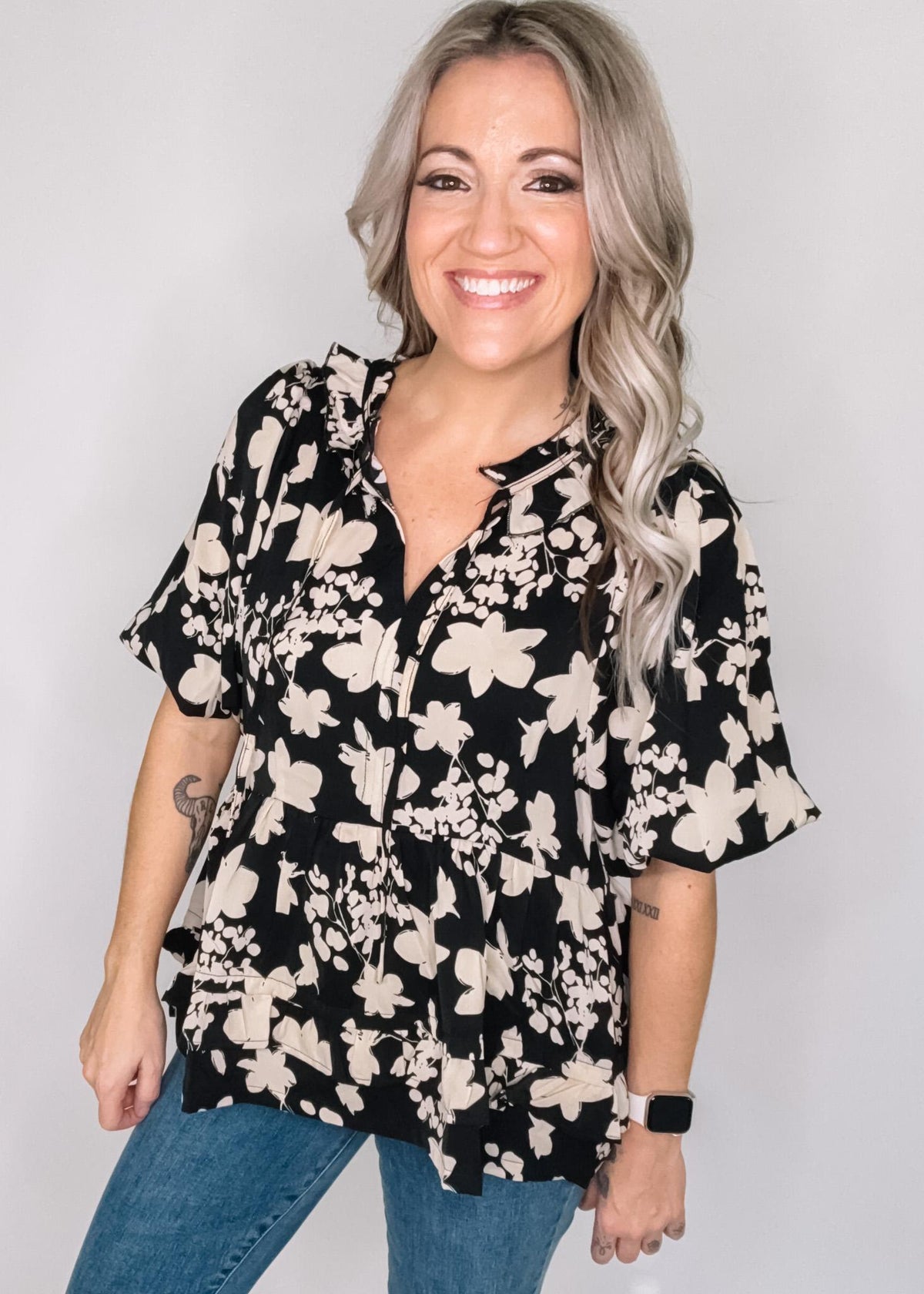 BLACK FRIDAY- Black Floral Blouse