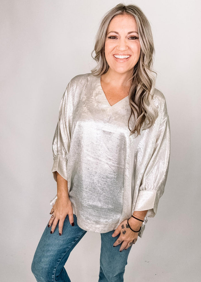 Metallic Shimmer Poncho Top