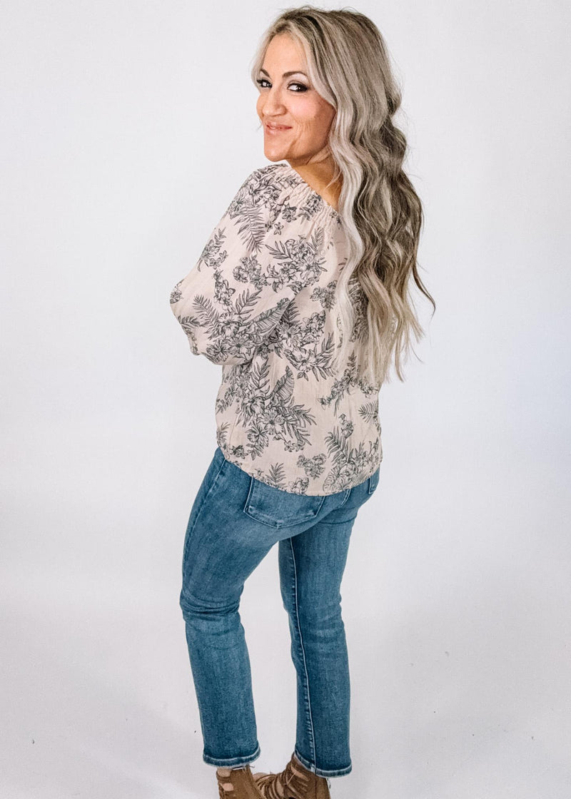 Taupe Floral Button Down Top