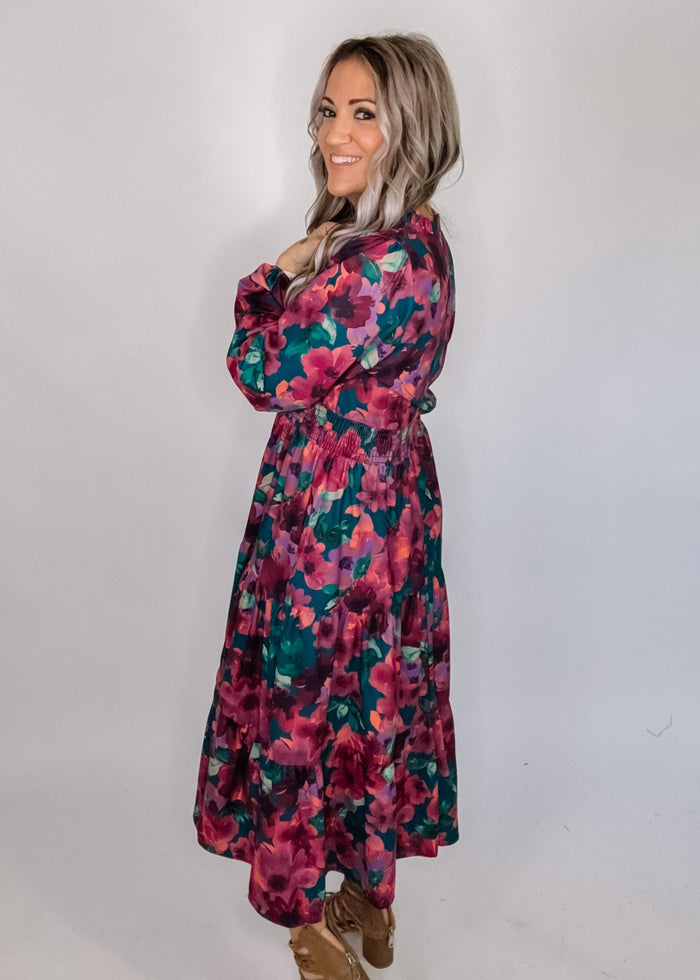 Hunter and Magenta Floral Midi Dress