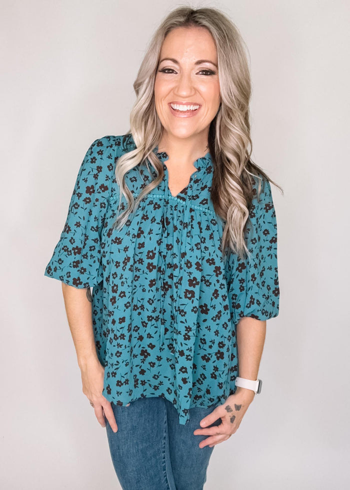 BLACK FRIDAY- Teal Floral Blouse