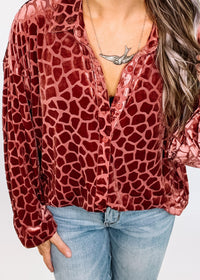 Rosewood Velet Button Down Collar Top