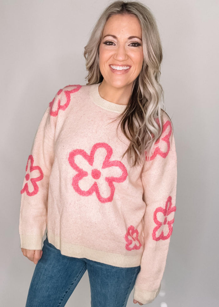 BLACK FRIDAY- Cream Pink Floral Sweater