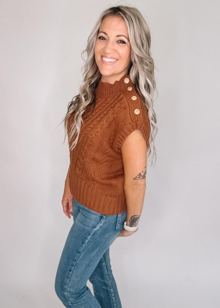 Caramel Cable Knit Sleeveless Sweater