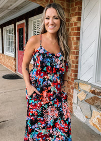 Multi Color Floral Maxi with Ruffle Detail