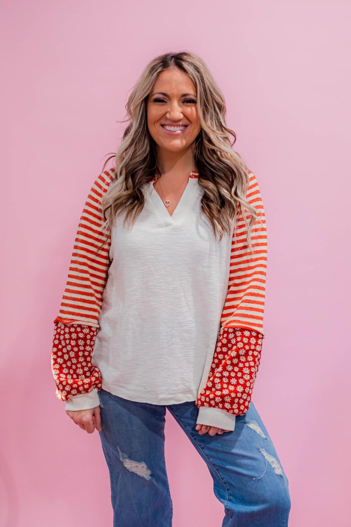 Floral Stripe Ragland Style Top