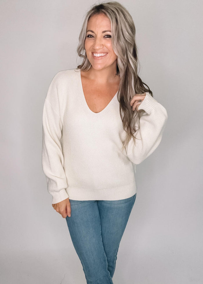 Drop Shoulder Back Bow Tie Sweater