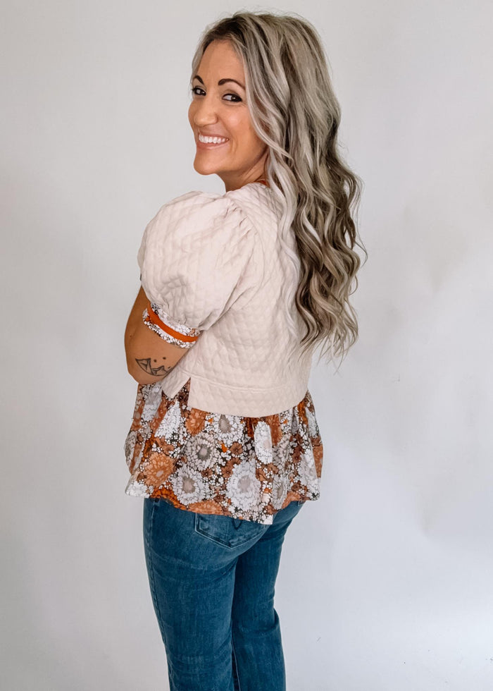 Taupe and Floral Peplum