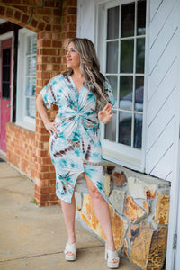 Tie Dye Front Twist Midi Dress