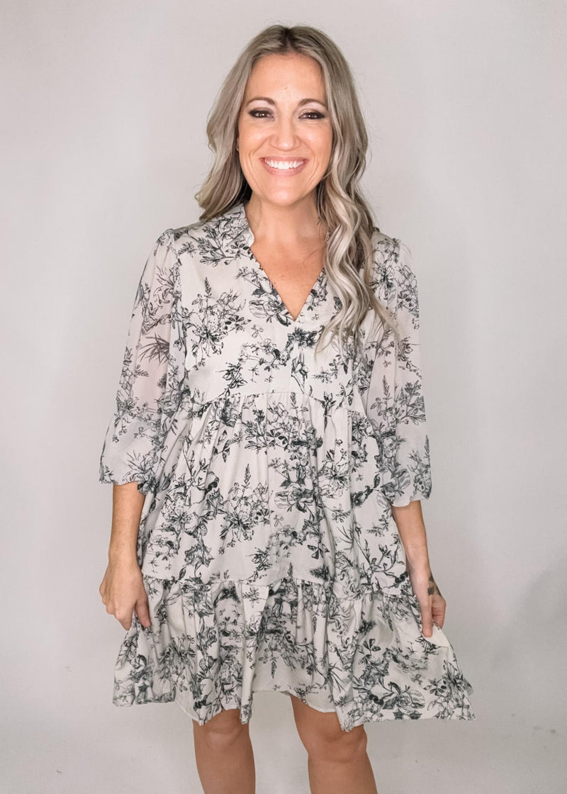 BLACK FRIDAY- Cream Printed Mini Dress