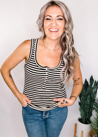 Black and Oatmeal Ribbed Stripe Tank Top